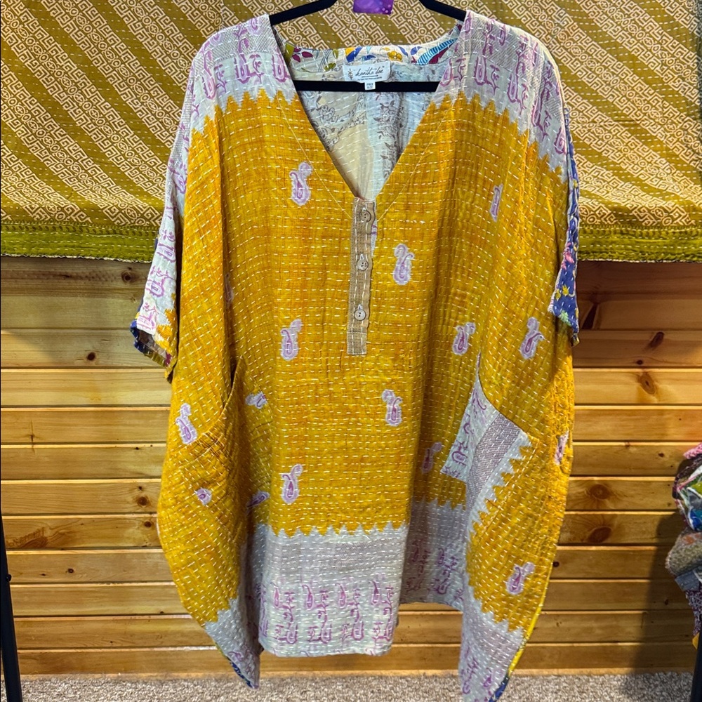 Kantha Bae ITEM 53 oversized Top w pockets on one side reversible OS button down